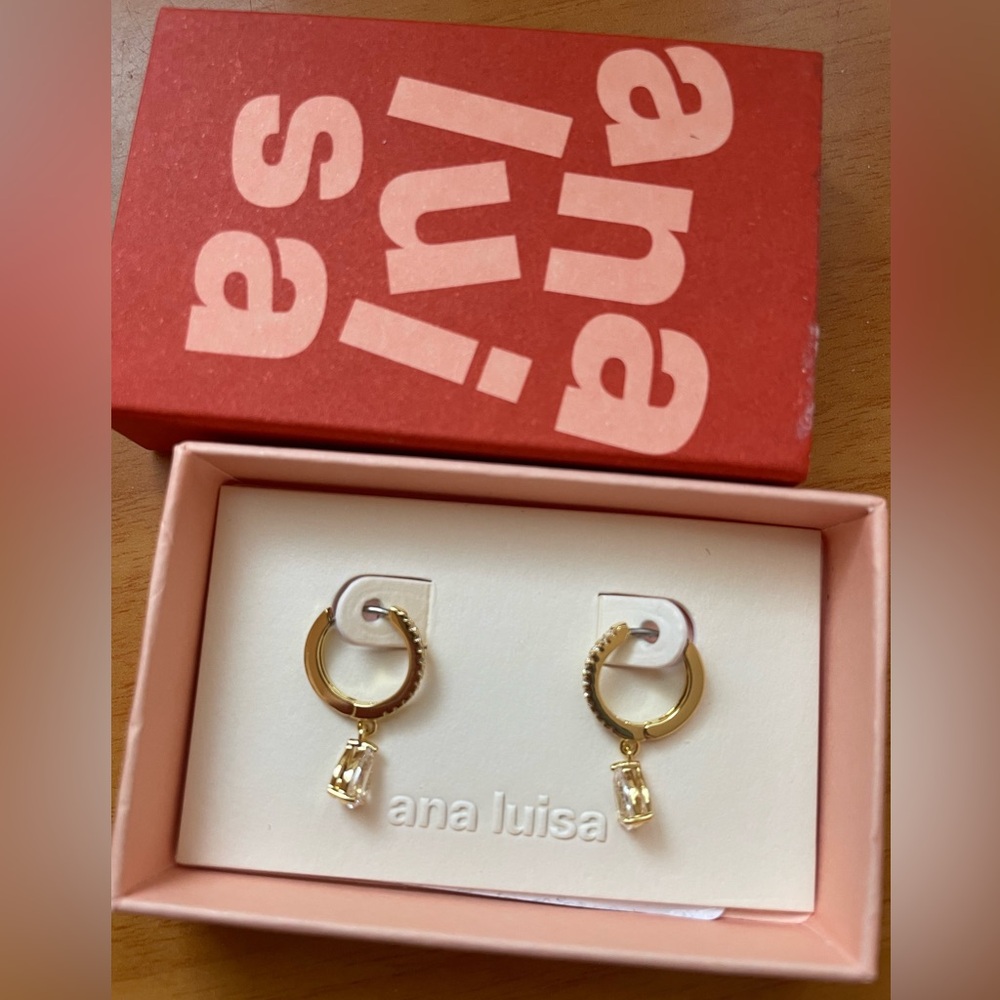 Ana Luisa Elise Delicate Huggie Hoops in 14K Gold on Brass, Cubic Zirconia - NEW